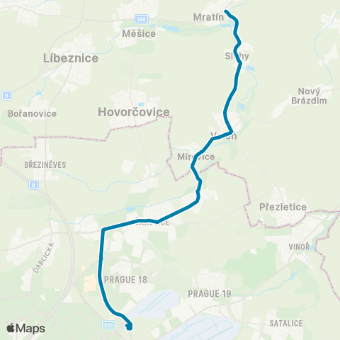 PID Letňany - Mratín / Přezletice, Horní Náves map