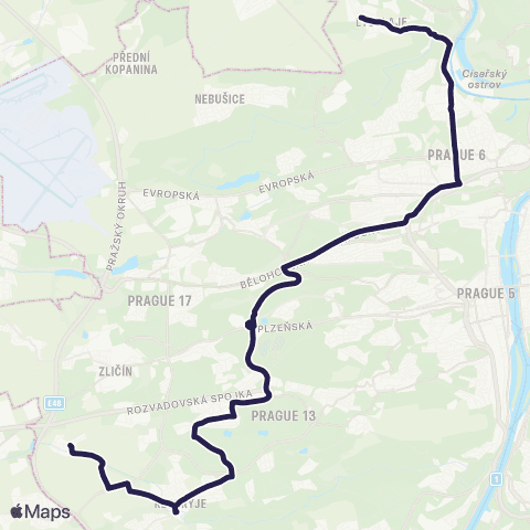 PID Lysolaje - Řeporyjské Náměstí - Třebonice map