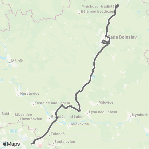 PID Praha,Černý Most - Benátky Nad Jizerou - Mladá Boleslav - Mnichovo Hradiště map