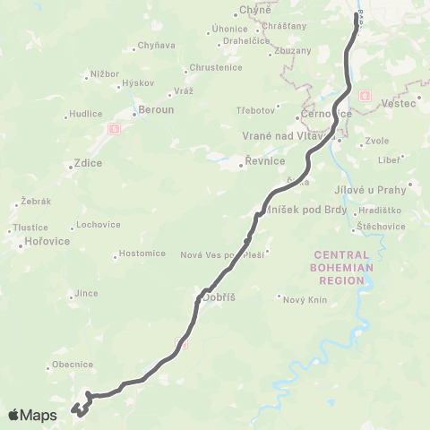 PID Praha,Smíchovské Nádraží - Mníšek Pod Brdy - Dobříš - Příbram map