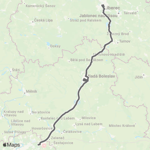 PID Praha,Černý Most - Mladá Boleslav - Hodkovice Nad Mohelkou - Liberec map