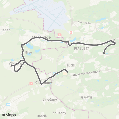 PID Praha, Zličín - Hostivice - Praha,Motol map