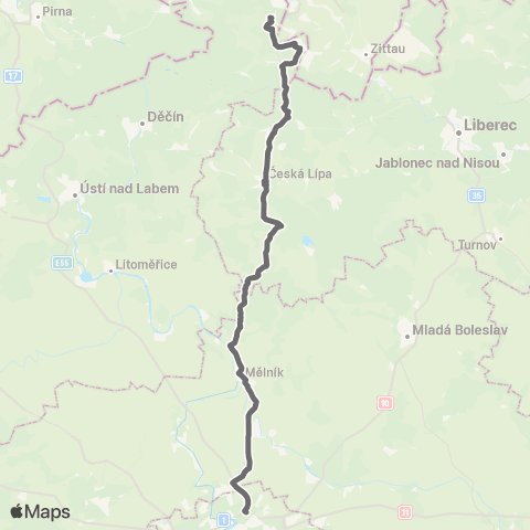 PID Praha,Střížkov - Mělník - Česká Lípa - Nový Bor - Varnsdorf - Rumburk map