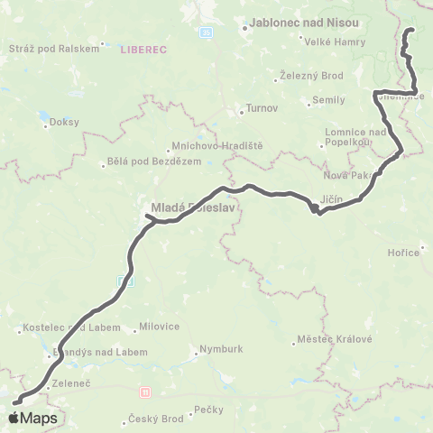 PID ŠpindlerůV Mlýn - Vrchlabí - Jilemnice - Nová Paka - Jičín - Mladá Boleslav - Praha map