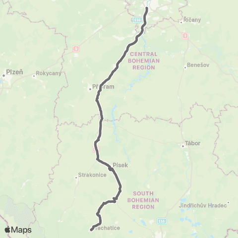 PID Prachatice - Písek - Praha map