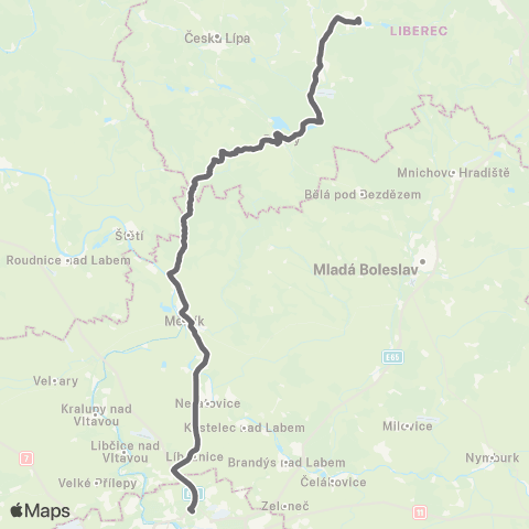 PID Jablonné V Podj. - Mimoň - Doksy - Dubá - Mělník - Praha map