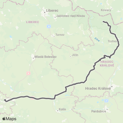 PID Praha,Černý Most - Městec Králové - Trutnov - Pec Pod Sněžkou map