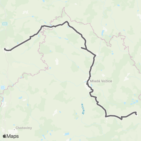 PID Pojbuky - Rodná - Mladá Vožice - Miličín map