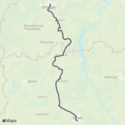 PID Příbram - Mirovice - Písek map