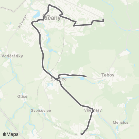 PID Strančice - Tehov - Světice - Říčany map