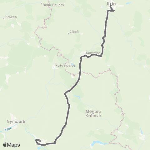 PID Jičín - Vršce - Kopidlno - Chroustov / Budčeves - Poděbrady map