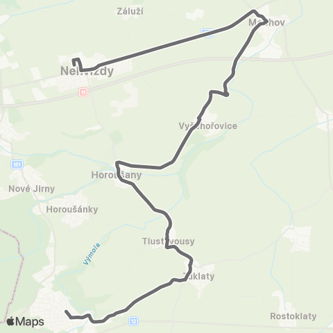 PID Úvaly - Jirny - Vyšehořovice - Nehvizdy map