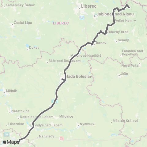PID Harrachov - Tanvald - Železný Brod - Turnov - Praha map
