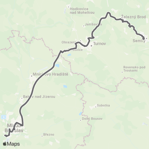 PID Rokytnice N.Jiz. - Vysoké N.Jiz. - Semily - Železný Brod - Turnov - Mladá Boleslav - Praha map
