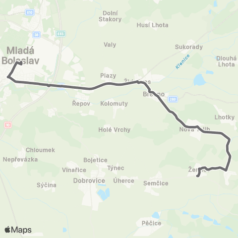 PID Mladá Boleslav - Nová Telib - Žerčice - Semčice map
