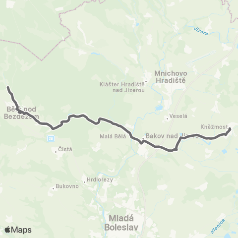 PID Mladá Boleslav - Bělá Pod Bezdězem - Bakov Nad Jizerou - Kněžmost map