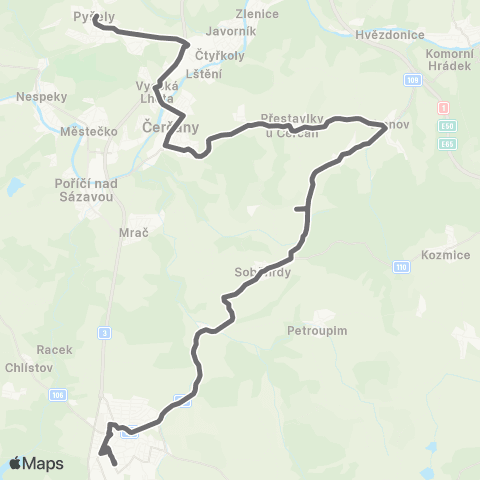 PID Benešov - Soběhrdy - Čerčany - Pyšely map