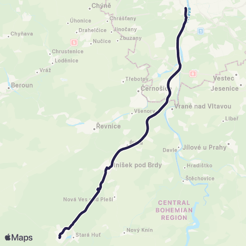 PID Praha,Smíchovské Nádraží - Mníšek Pod Brdy - Dobříš map
