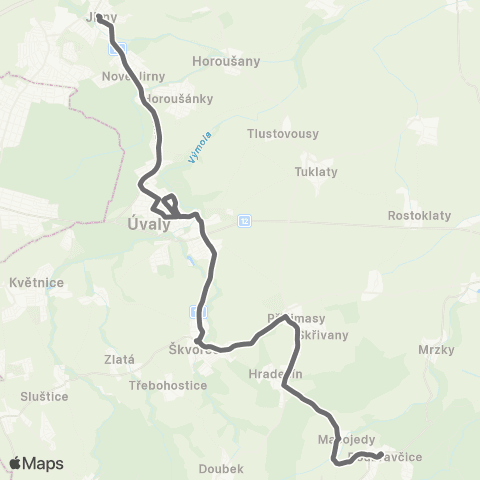 PID Jirny - Úvaly - Škvorec - Doubravčice map