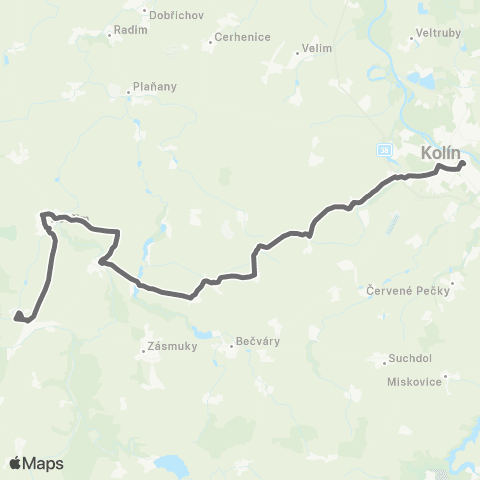 PID Kolín - Toušice - Kouřim - Ždánice map