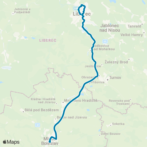 PID Liberec - Hodkovice Nad Mohelkou - Mladá Boleslav map