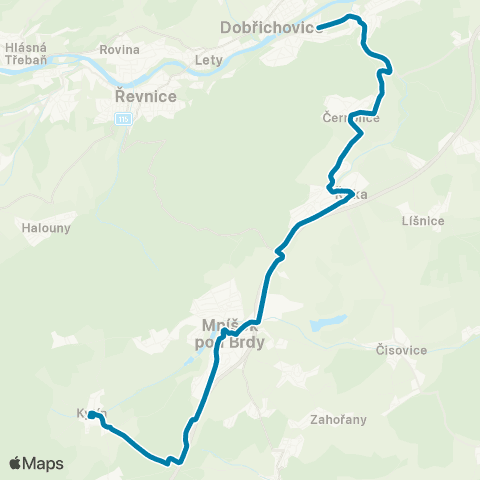 PID Cyklobus Brdy: Kytín - Mníšek Pod Brdy - Dobřichovice map