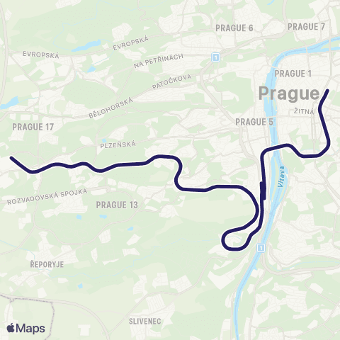 PID Pražský Motoráček: Praha Hl. N. - Praha-Zličín map
