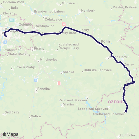 PID Praha - Kolín - Kutná Hora - Čáslav - Světlá Nad Sázavou ( - Brno) map