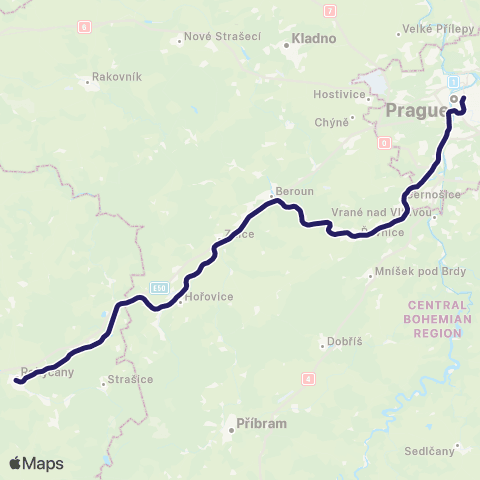PID Praha - Beroun - Zdice - Hořovice - Kařez - Rokycany ( - Plzeň - Klatovy) map
