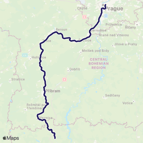 PID Praha - Beroun - Zdice - Příbram - Březnice - Čimelice ( - Písek - České Budějovice) map