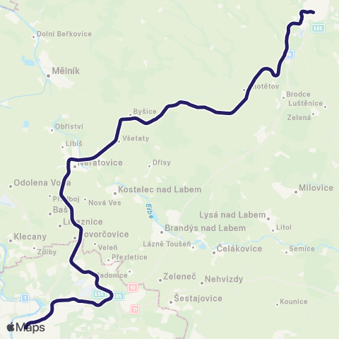 PID Praha - Všetaty - Mladá Boleslav map