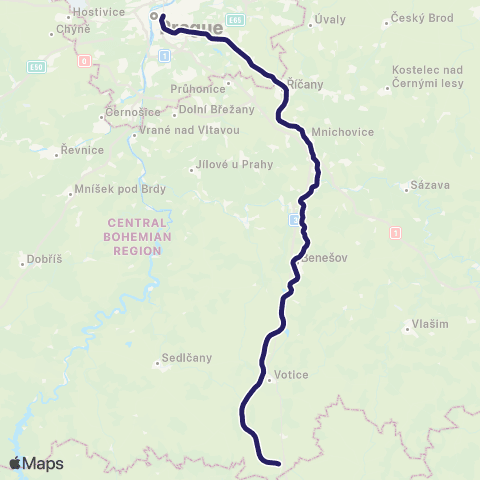 PID Praha - Čerčany - Benešov U Prahy - Olbramovice - Střezimíř ( - Tábor) map
