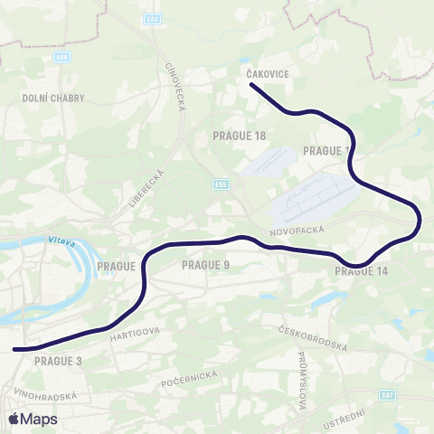 PID Praha Masarykovo N. - Praha-Čakovice map