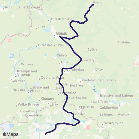 PID Kokořínský Rychlík: Praha - Neratovice - Všetaty - Mělník - Mšeno map