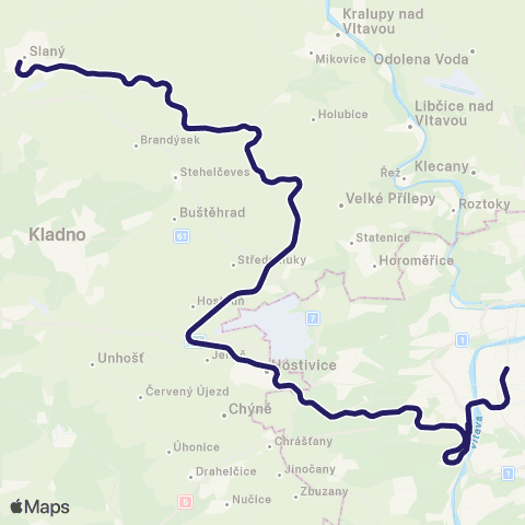 PID Cyklohráček: Praha - Hostivice - Podlešín - Slaný map