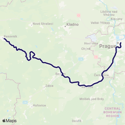 PID Rakovnický Rychlík: Praha - Beroun - Křivoklát - Rakovník map