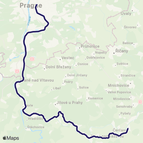 PID Posázavský Motoráček: Praha - Vrané N. Vlt. - Jílové U Prahy - Čerčany map