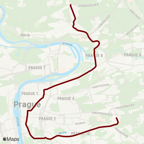 PID Vozovna Kobylisy - Náměstí Bratří Synků map