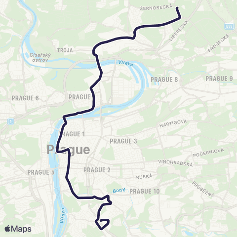 PID Sídliště ĎÁblice - Vozovna Pankrác map