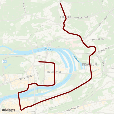 PID Nádraží Holešovice - Bílá Labuť map