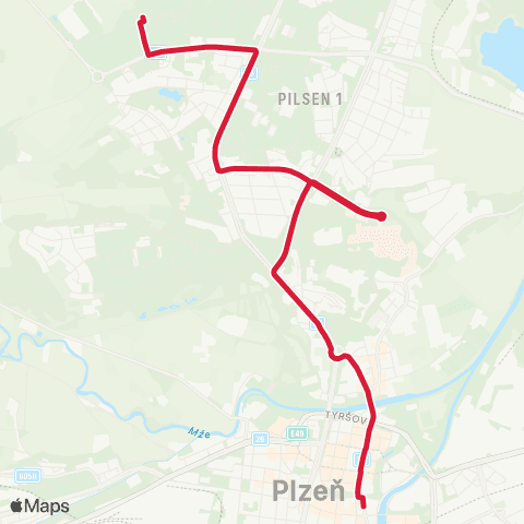 PMDP Goethova - Nemocnice Lochotín - Košutka map