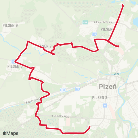 PMDP Bory - Nemocnice Lochotín - Bolevec map