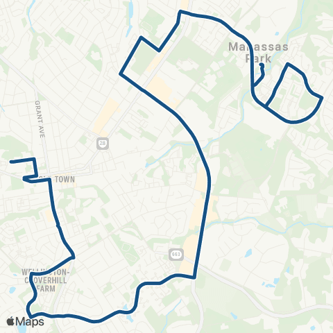 OmniRide Manassas South to Manassas Park map