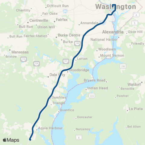OmniRide Stafford to Washington DC / State Dpt map