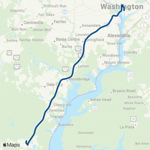 OmniRide Stafford to Washington DC Express map