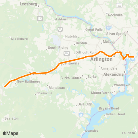 OmniRide Warrenton to Pentagon, Navy Yard map