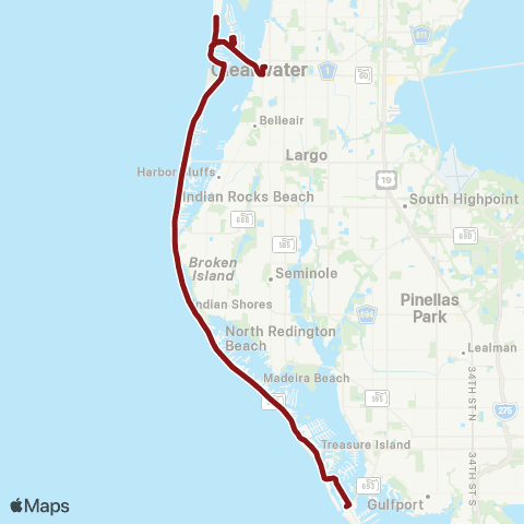 PSTA Saint Pete Beach / Dntw Clearwater map