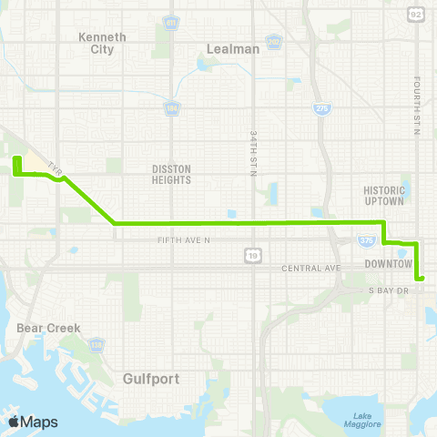 PSTA Tyrone Mall - to - Downtown St Pete map