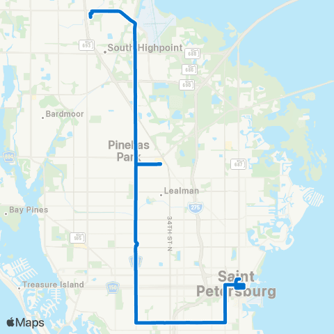 PSTA Largo Trnsit Ctr - to - Dtwn Saint Pete map