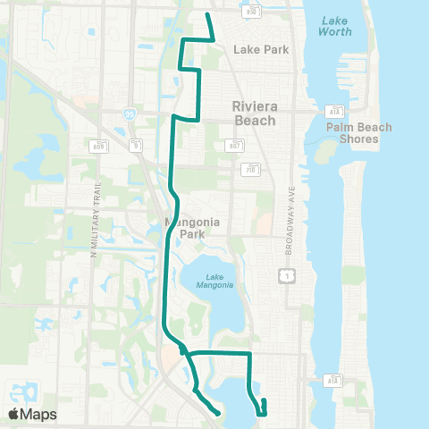 Palm Tran PBG - WPB via Congress map